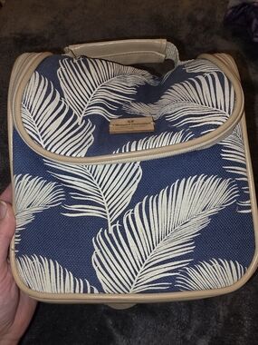 Canvas Leaf-Print Cooler Bag - Navy & Cream